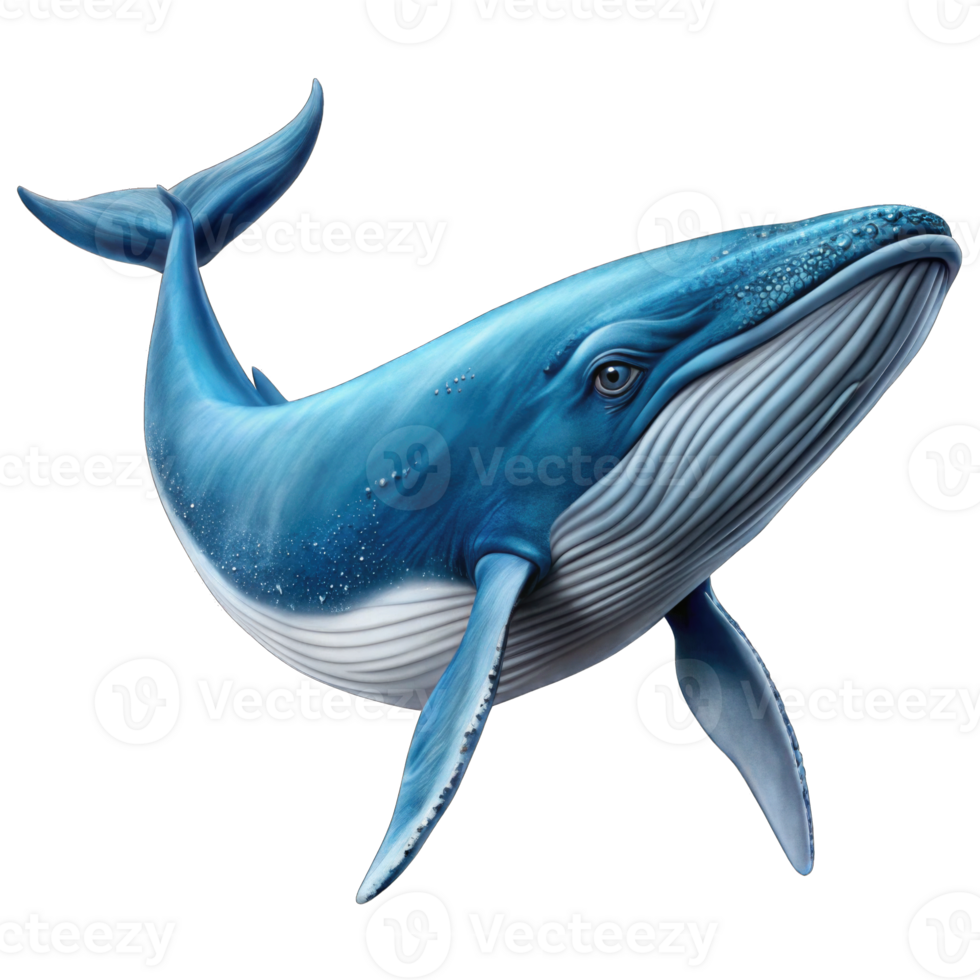 Blue whale 3d icon cartoon style isolated on transparent background cutout png