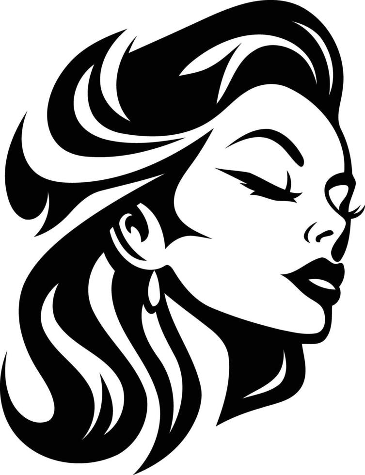 A woman's face with long hair and earrings vector