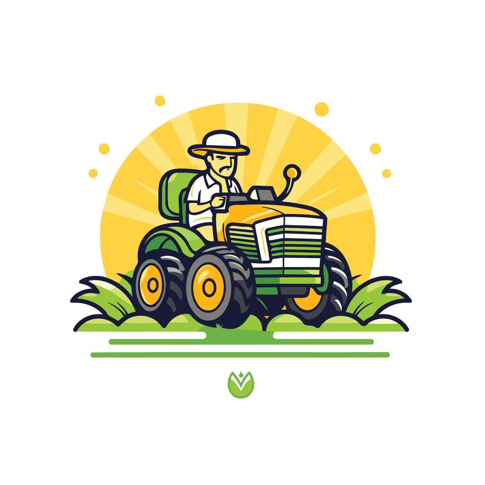 A farmer driving a tractor on a field vector