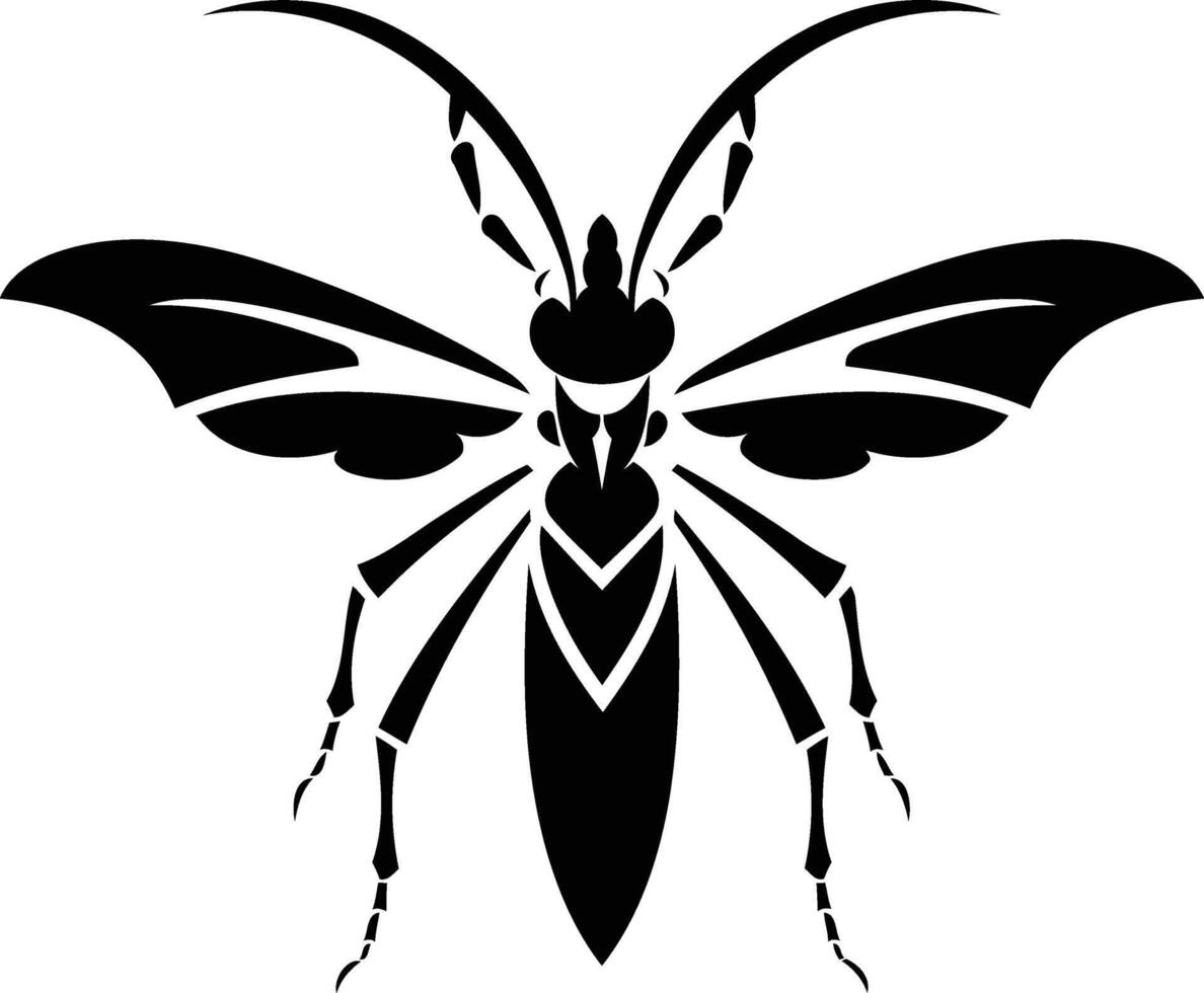 A black and white insect with long wings vector