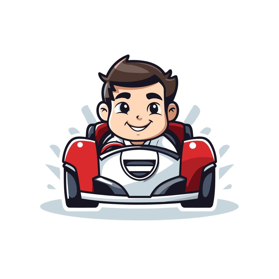 A cartoon boy driving a race car vector