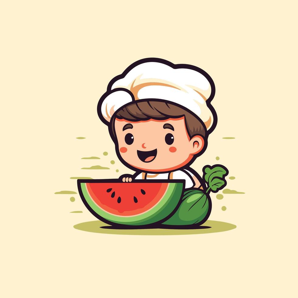 A cartoon chef with a slice of watermelon vector