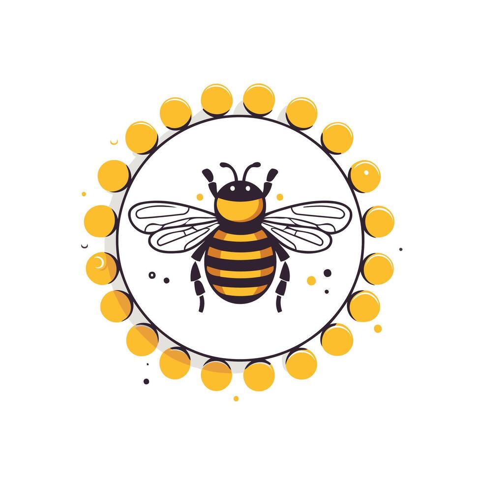 Bee logo with yellow dots and a bee vector
