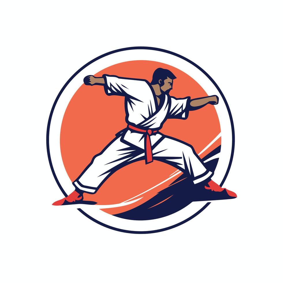 A man in karate stance doing a kick vector