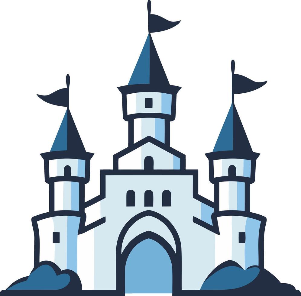 A castle with blue and white flags on top vector