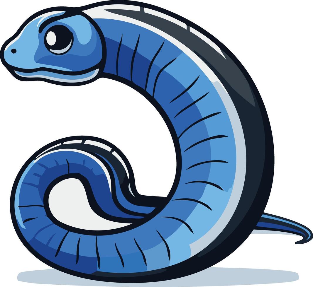 A cartoon blue worm with a long tail vector