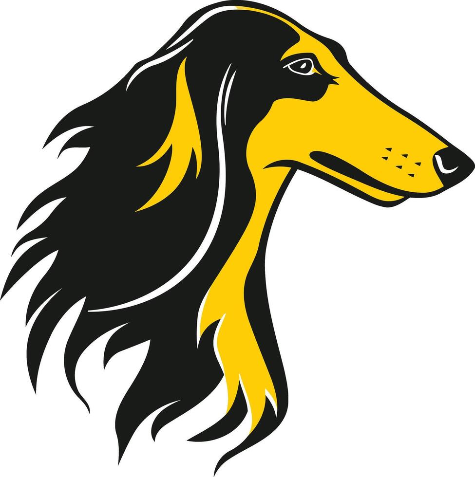 A dog with long hair and a yellow and black coat vector