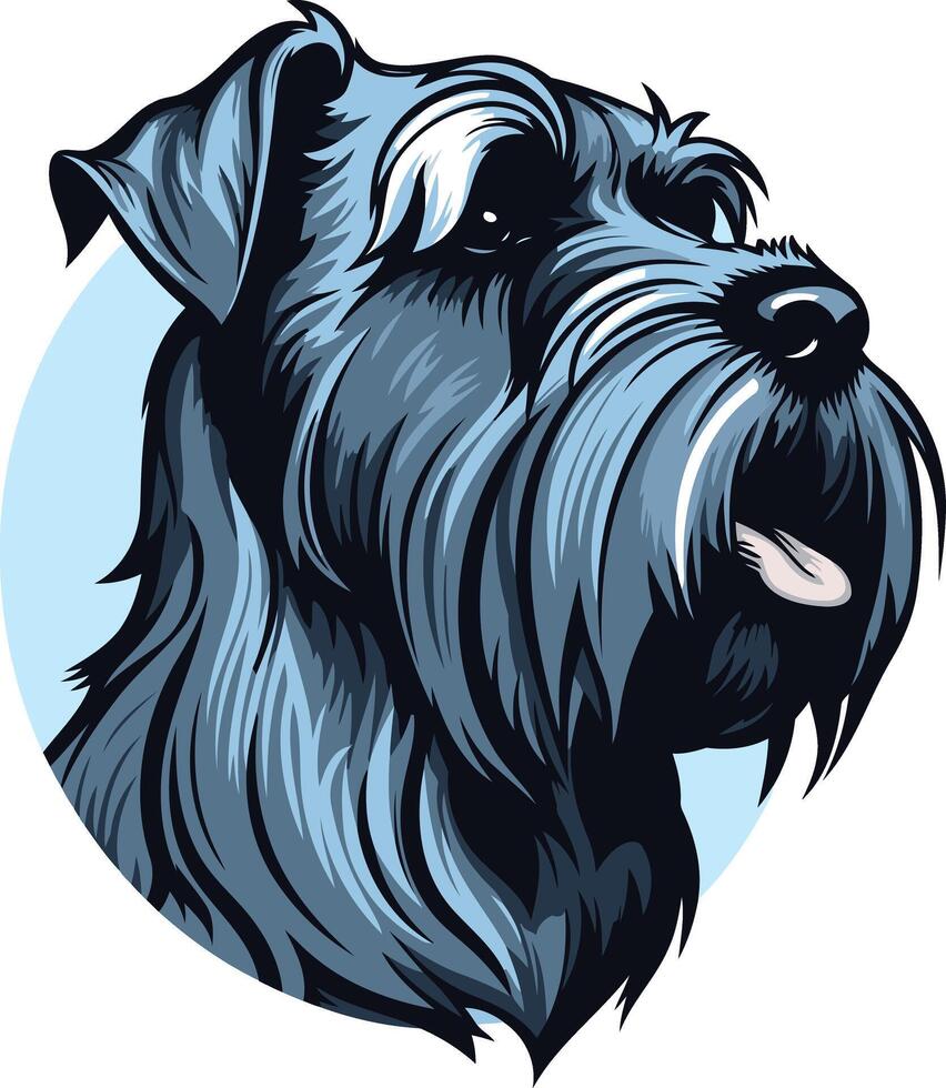 A black schnauzer dog with a blue circle around it vector