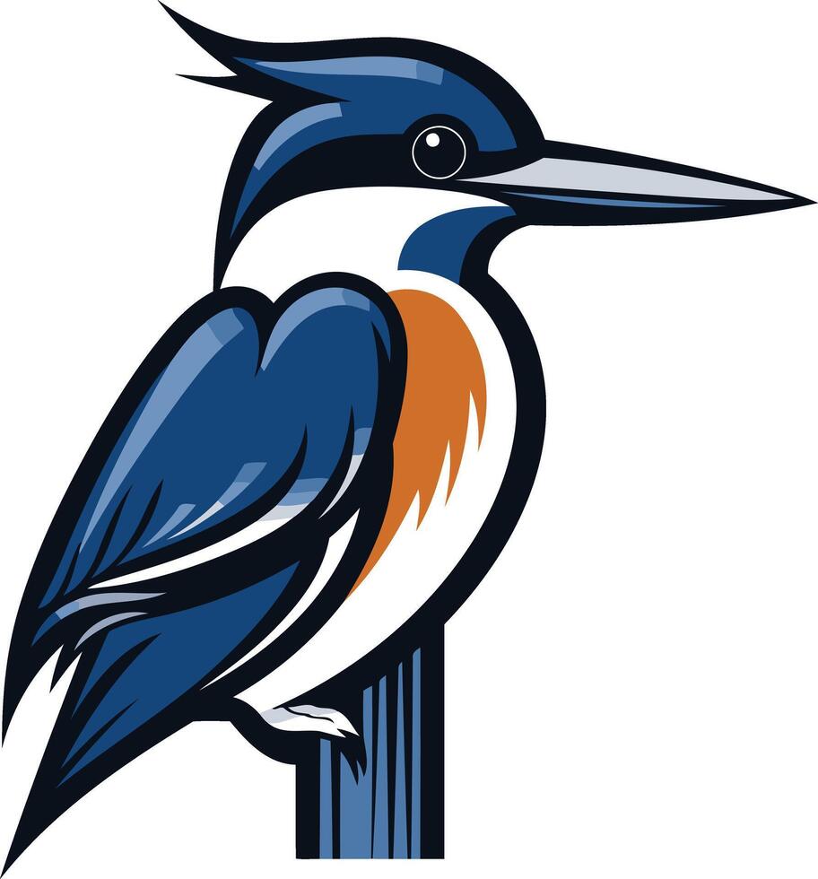 A blue and orange bird sitting on a wooden post vector
