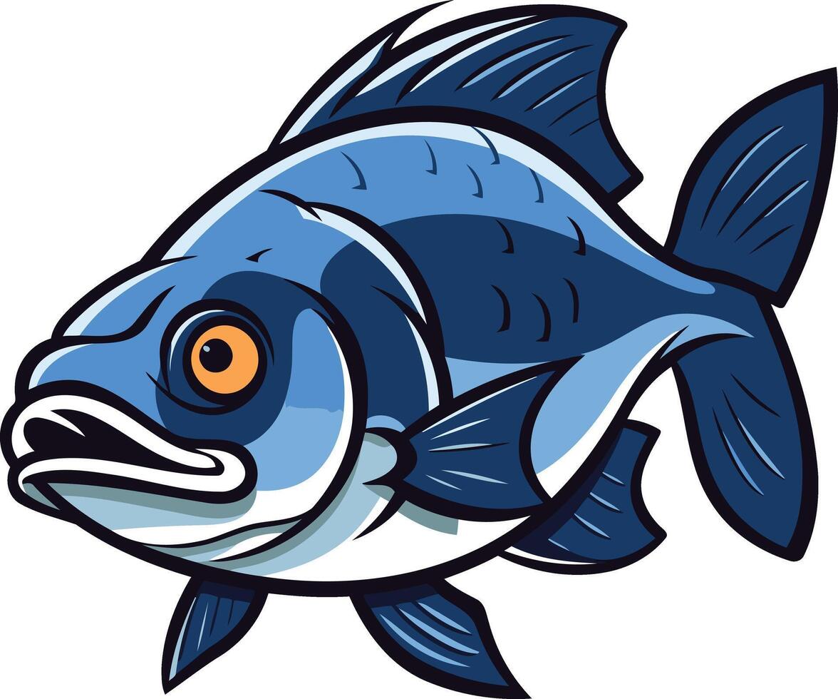 A cartoon blue fish with big eyes vector