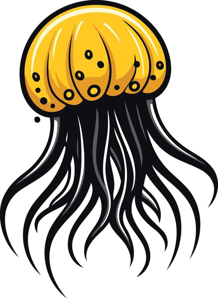 A cartoon jellyfish with long tentacles and black spots vector