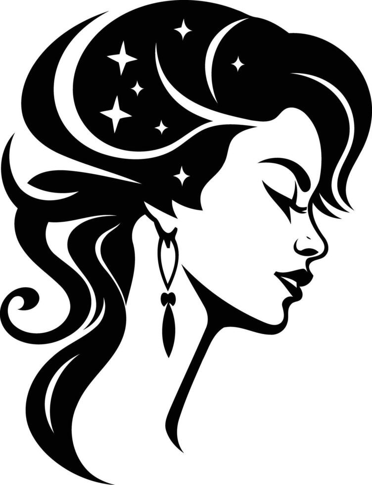 A woman with stars in her hair and a moon on her face vector