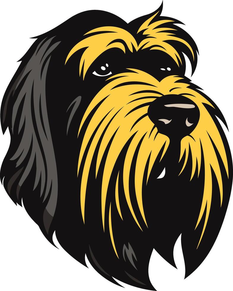 The dog is black and yellow with long hair vector