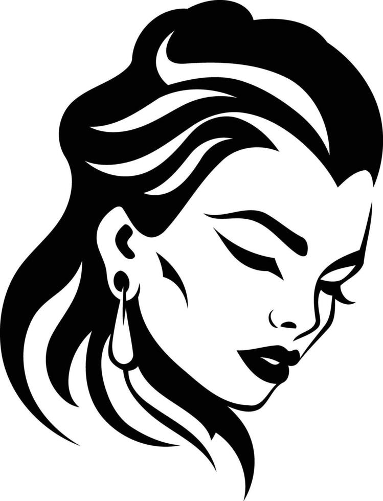A woman's face with earrings and a long hair vector