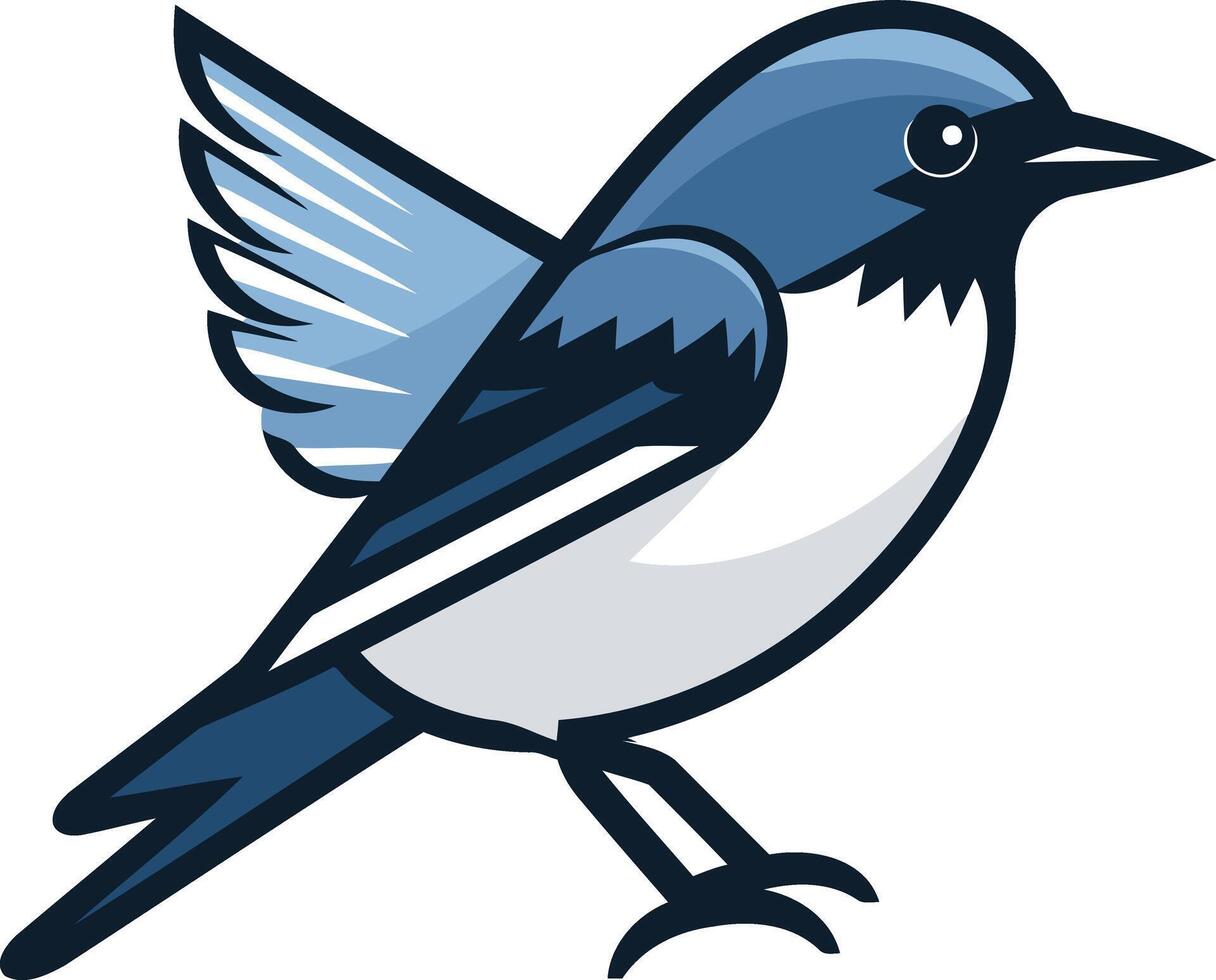 A blue and white bird with wings spread out vector