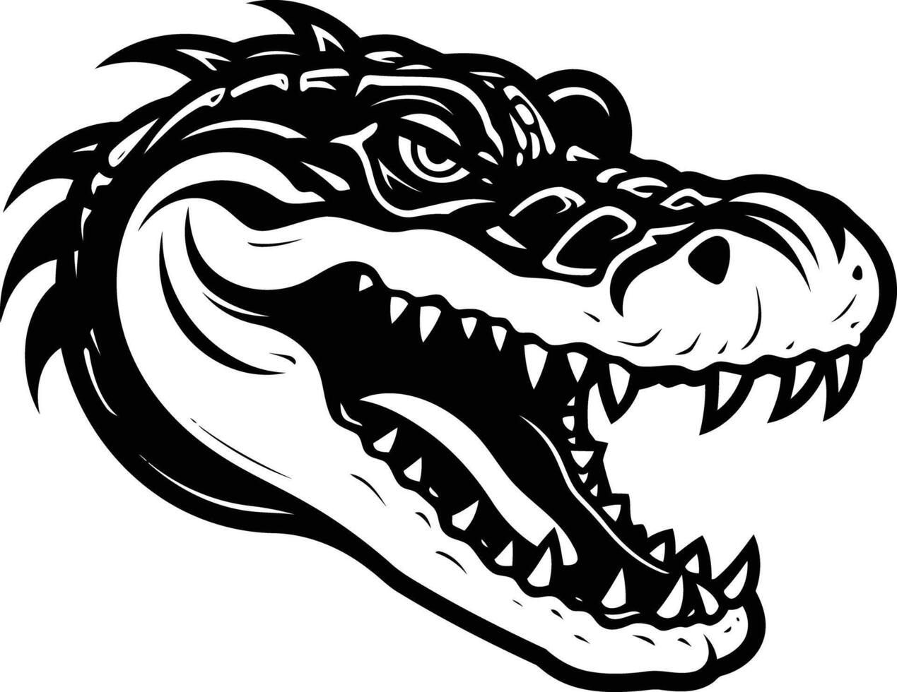 A black and white image of a crocodile head vector