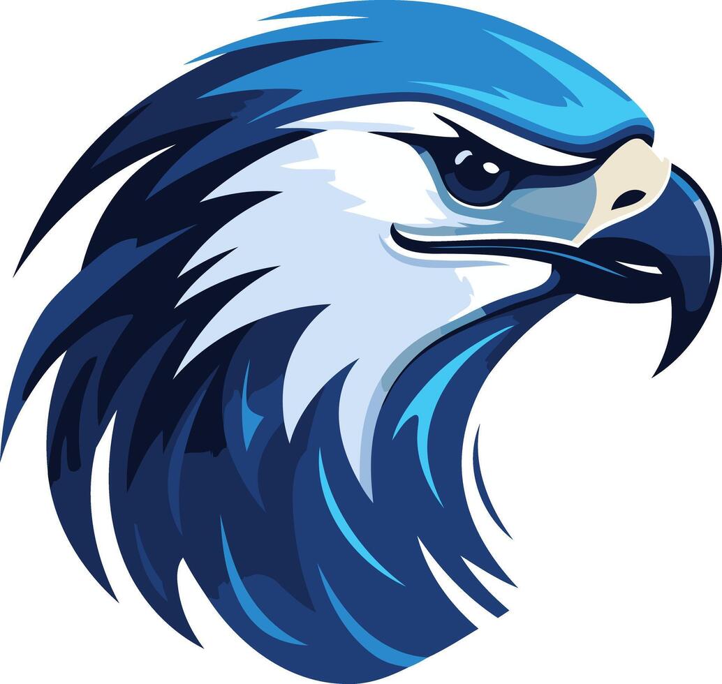 The head of an eagle is shown in blue and white vector