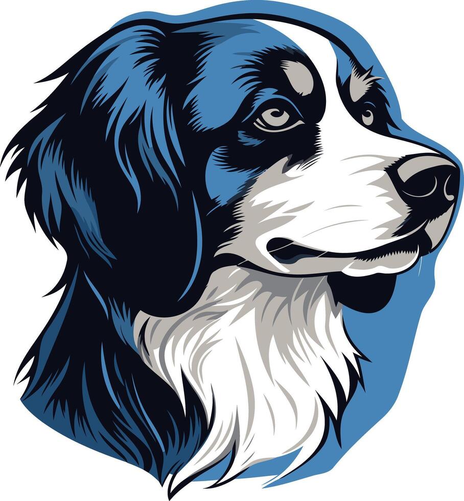 A blue and white dog head with a long tail vector