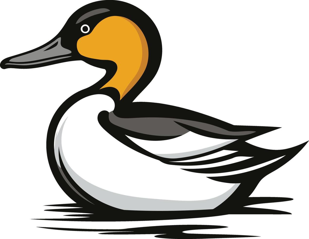 A duck with a black and white head and yellow beak vector