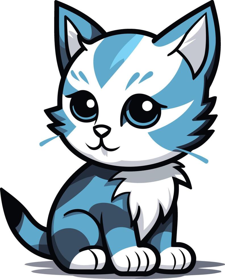 A cartoon blue and white cat with big eyes vector