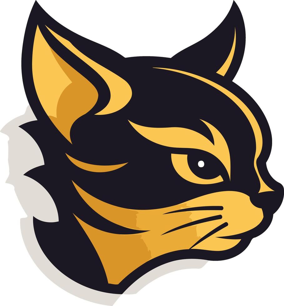A black and yellow cat head vector