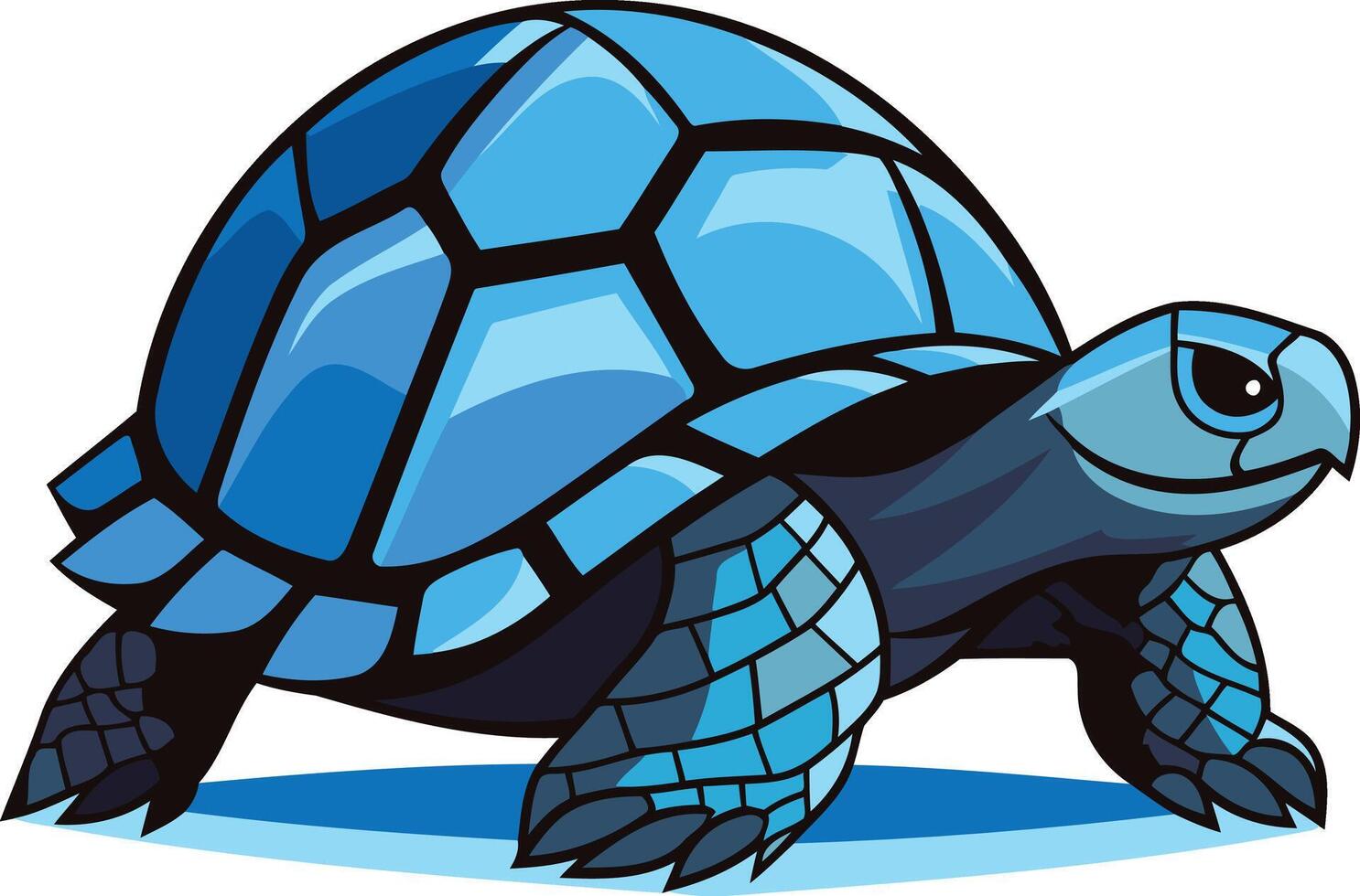A cartoon turtle with blue shell and black eyes vector