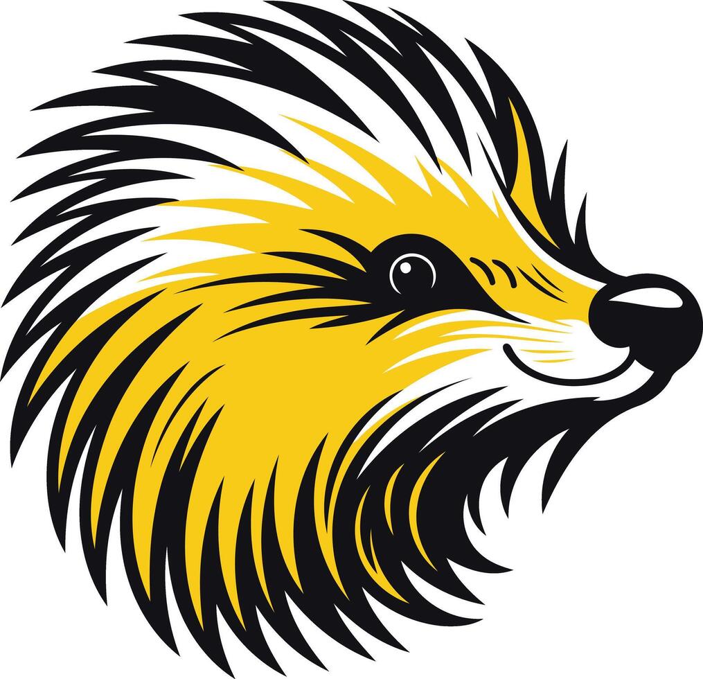 A hedgehog head with yellow and black fur vector