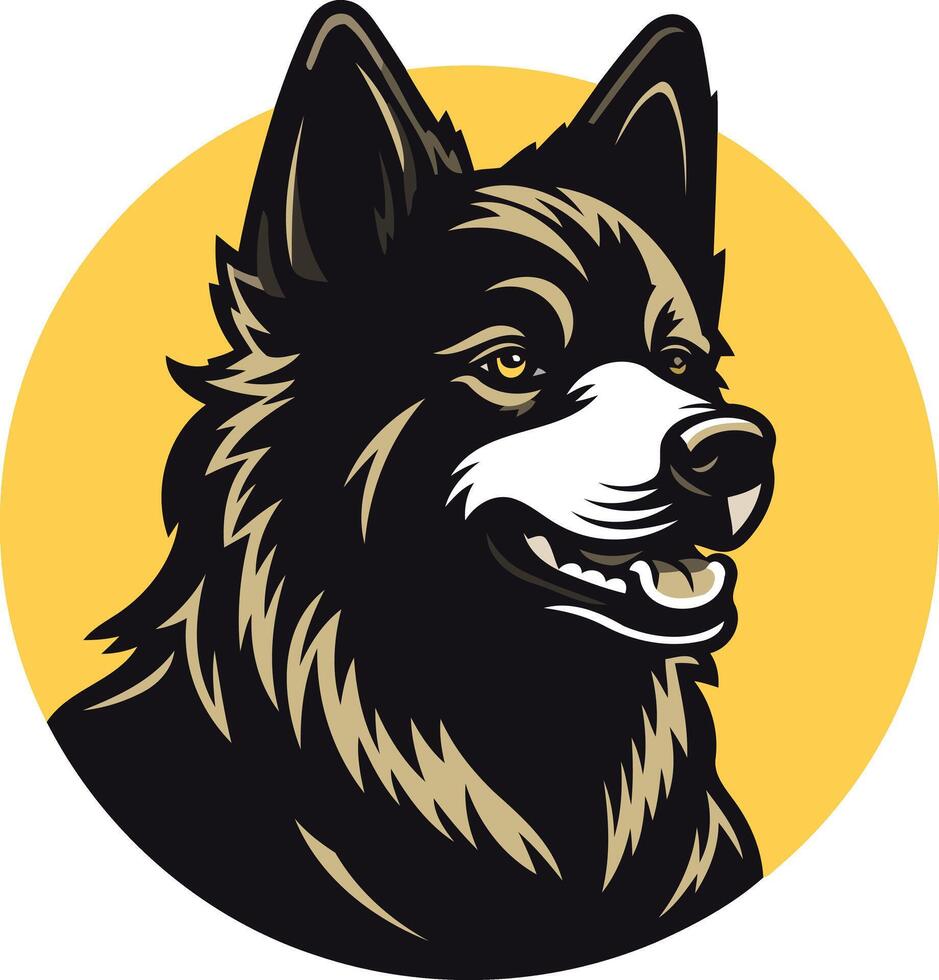 A black and white dog with yellow eyes vector