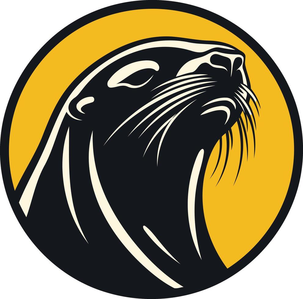 A seal head in a circle with a yellow background vector