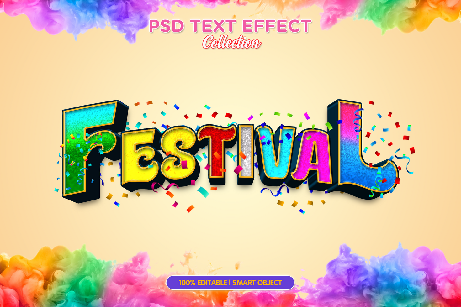Festival text effect template 3d colorful psd