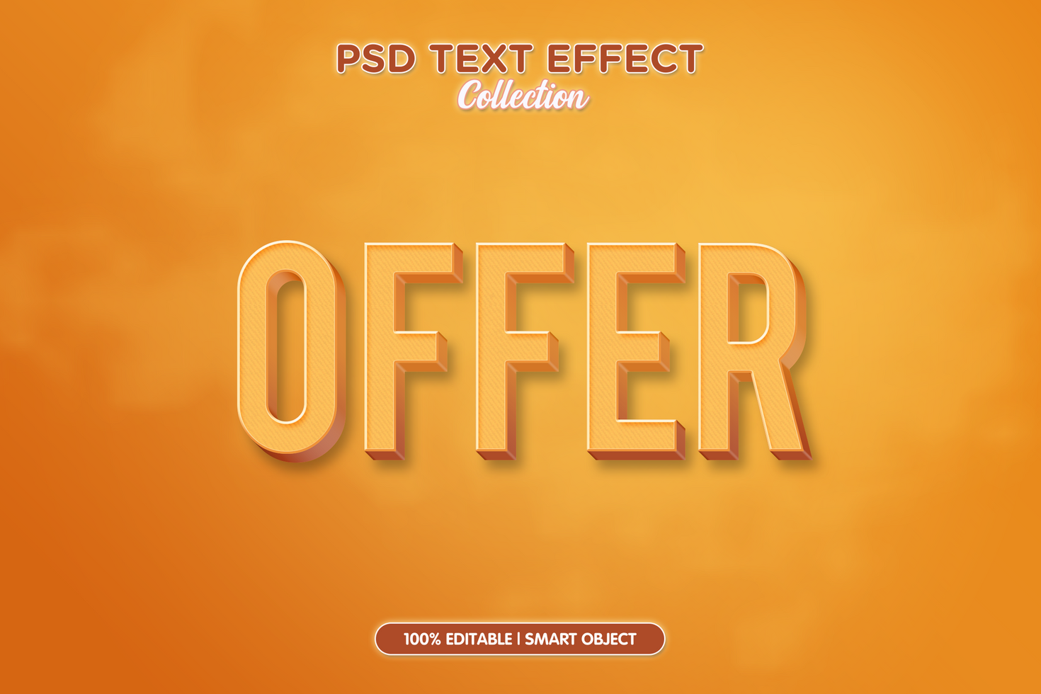 The offer text effect is shown on an orange background psd