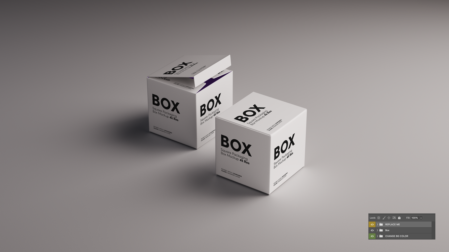 Two 3D boxes mockup on gray background psd