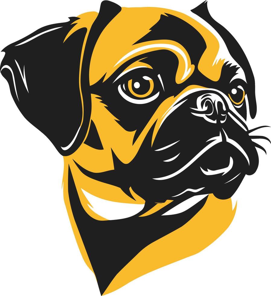 A pug dog head in black and yellow vector