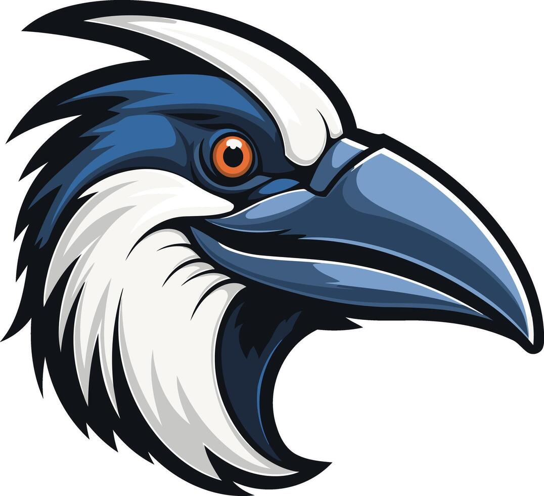 A blue and white bird head with an orange beak vector