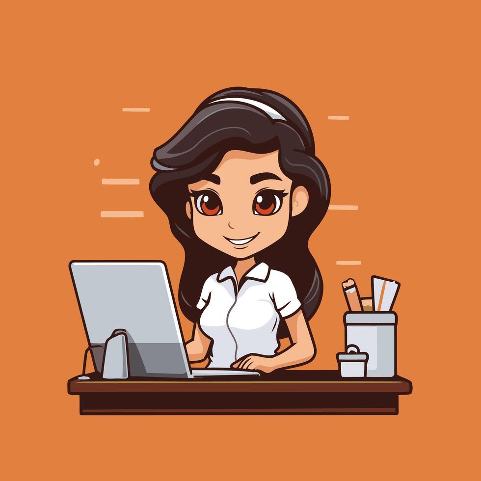 A cartoon woman working on a computer vector