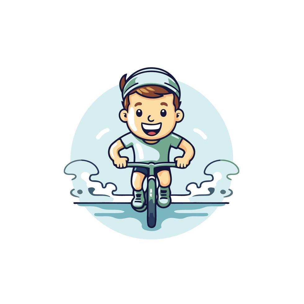 A cartoon boy riding a bike in the ocean vector