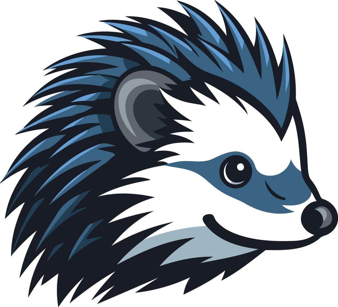 A hedgehog head with blue and white hair vector