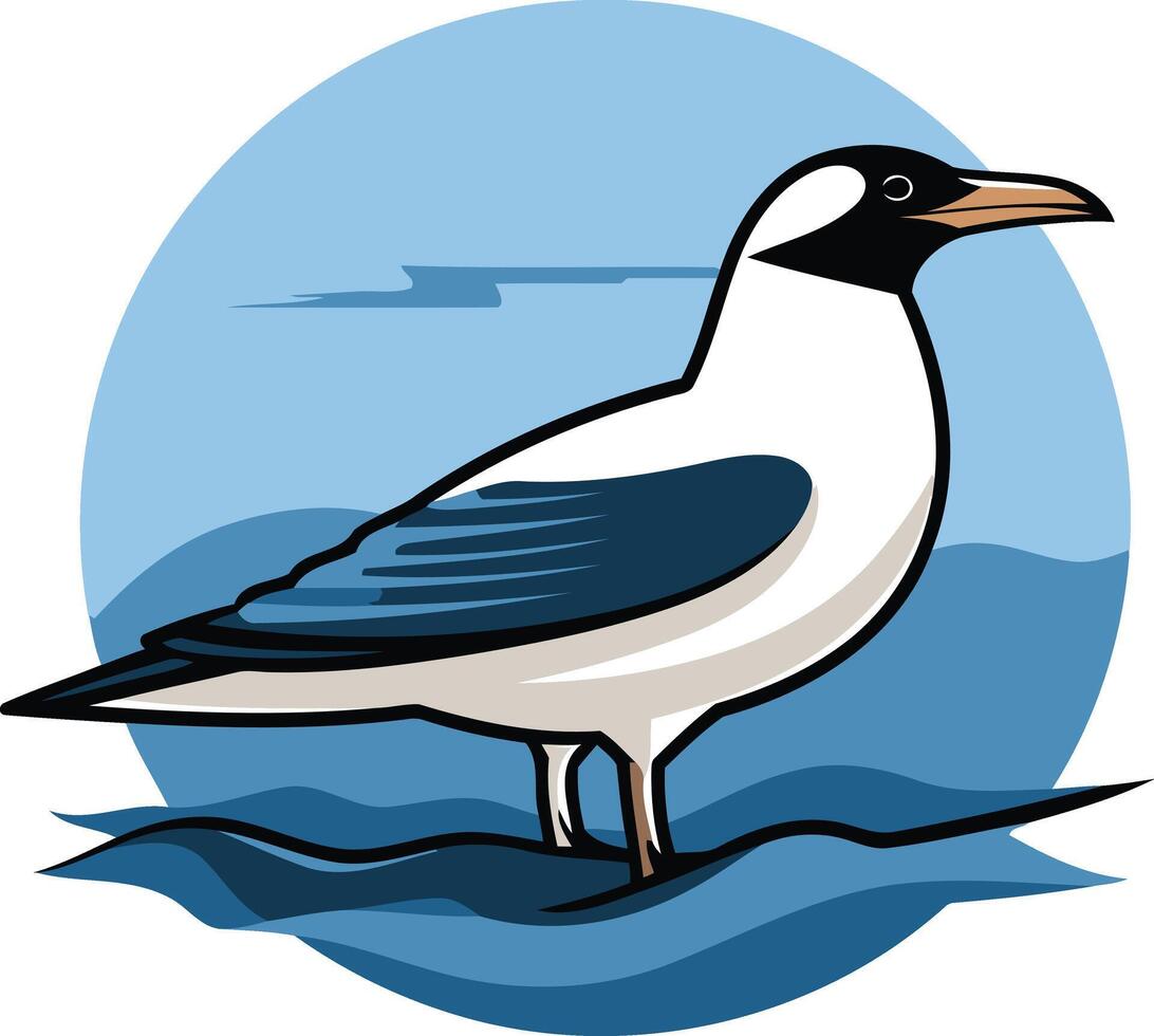 A seagull standing on the water in a circle vector