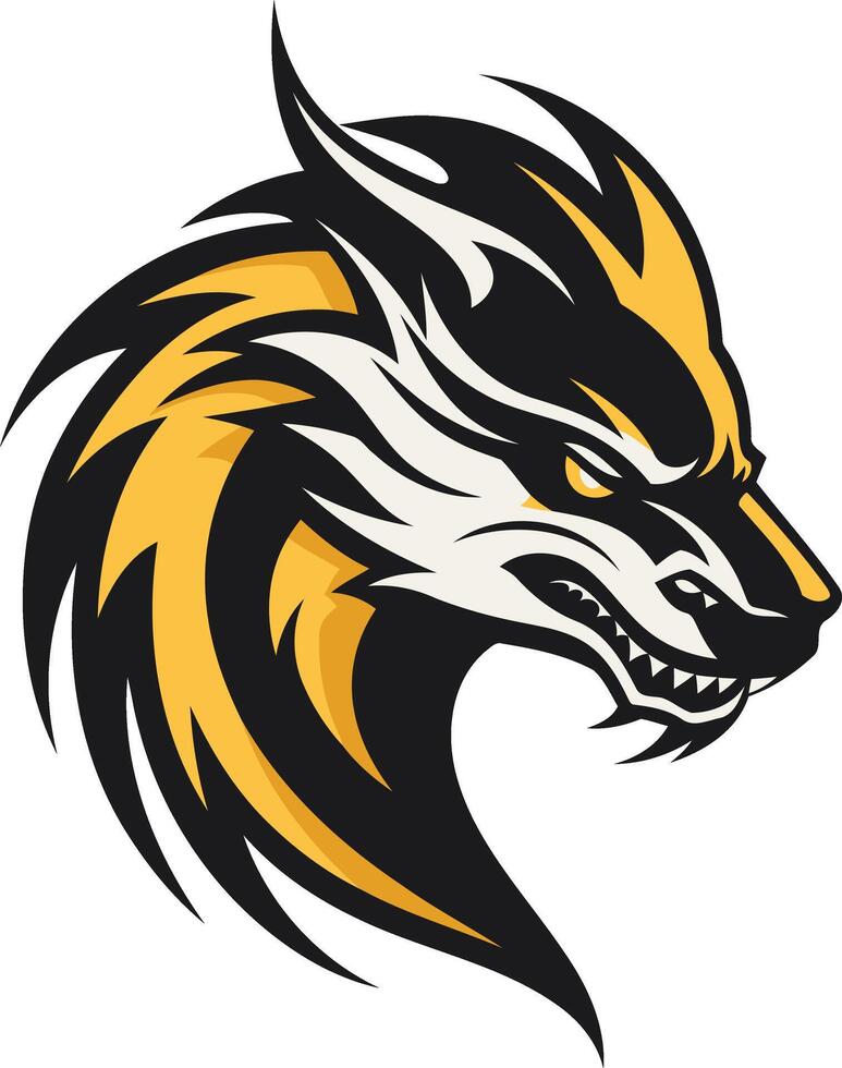 The head of a wolf is shown in a black and yellow color scheme vector