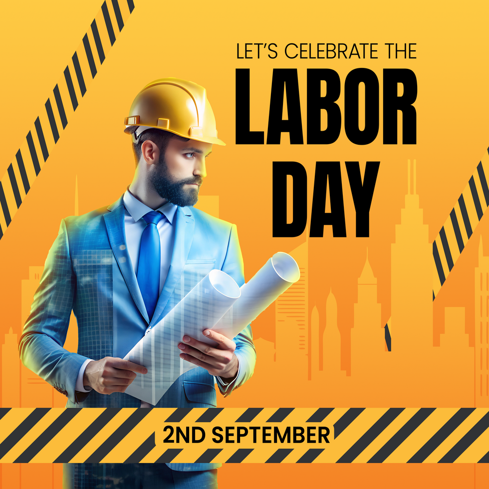 Laborer day poster with construction worker holding blueprint and construction worker holding blueprint psd
