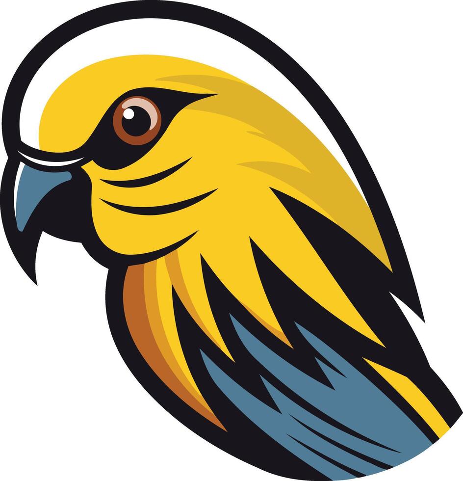 A yellow and blue parrot head with a black beak vector