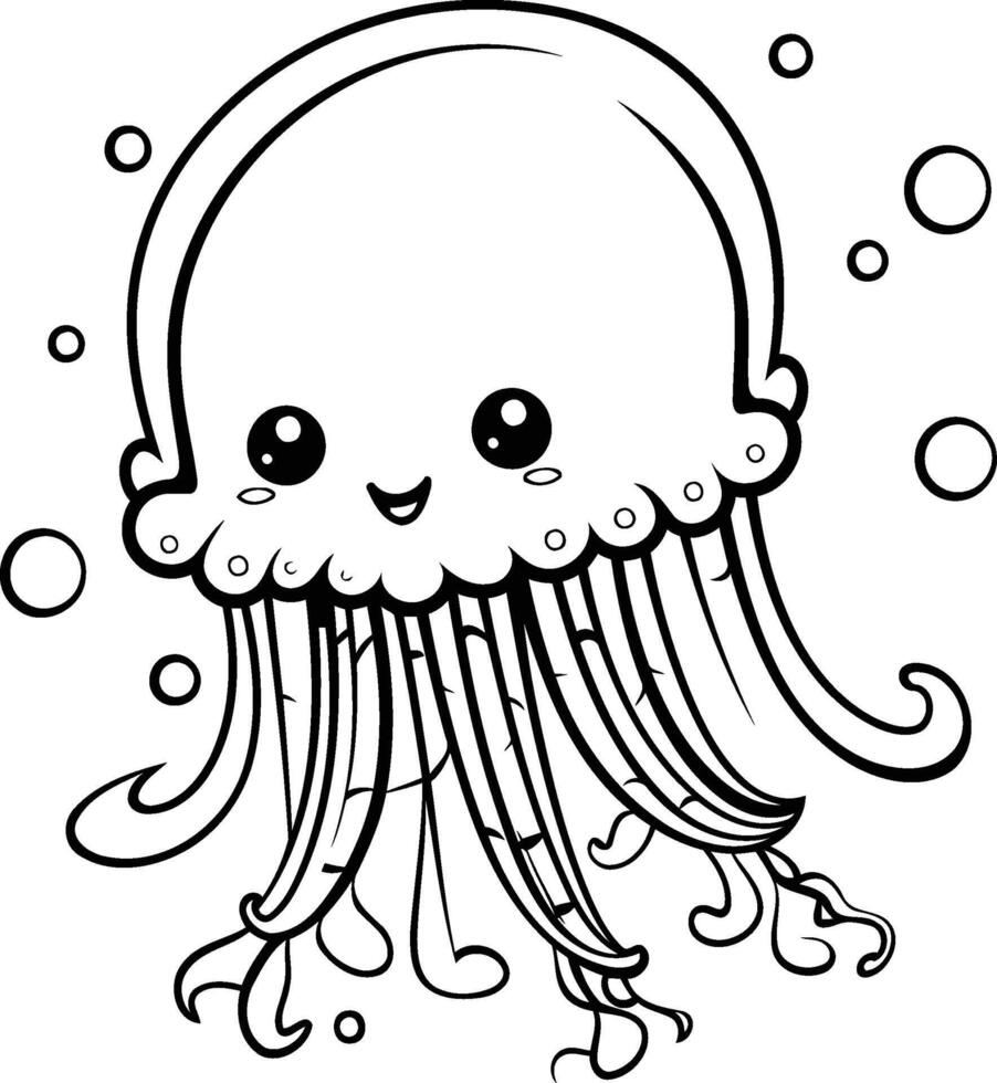 Jellyfish coloring pages for kids vector