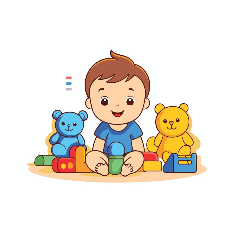 A little boy sitting on the floor with toys vector