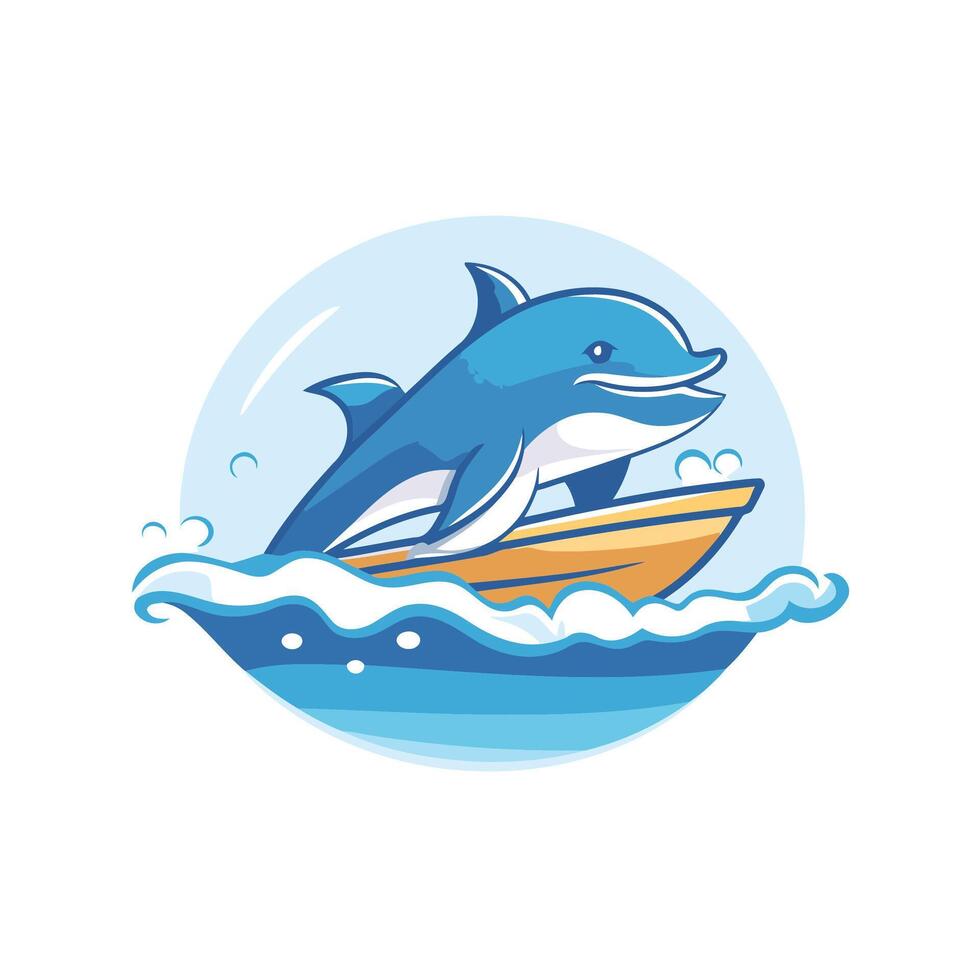Dolphin surfing on a surfboard illustration vector