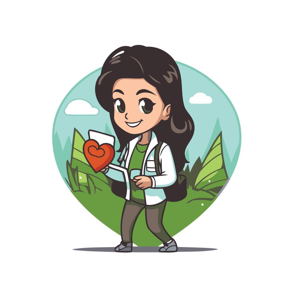 A cartoon girl holding a heart vector