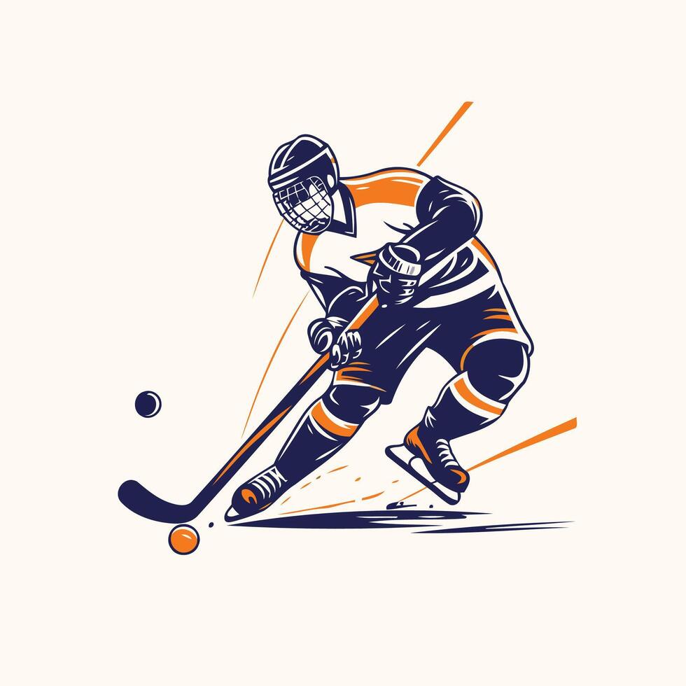 Ice hockey player with stick and puck on white background vector