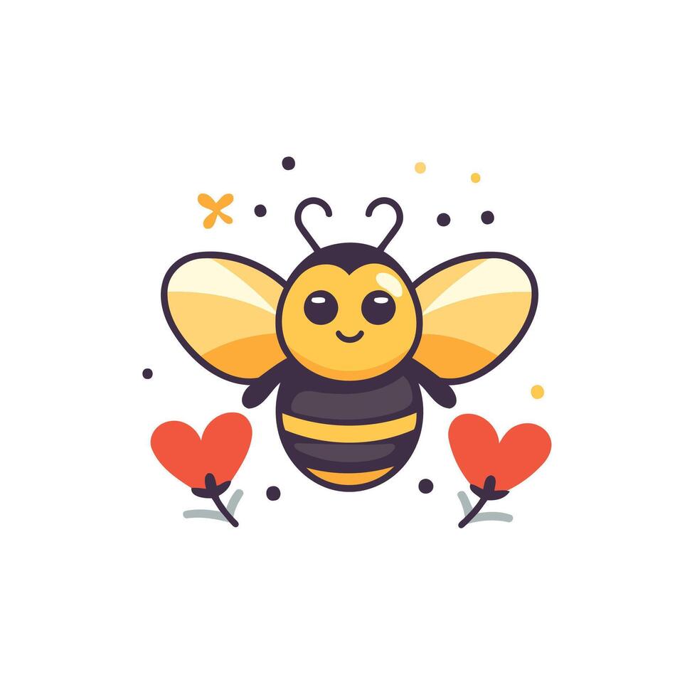 A cute bee with hearts on it vector