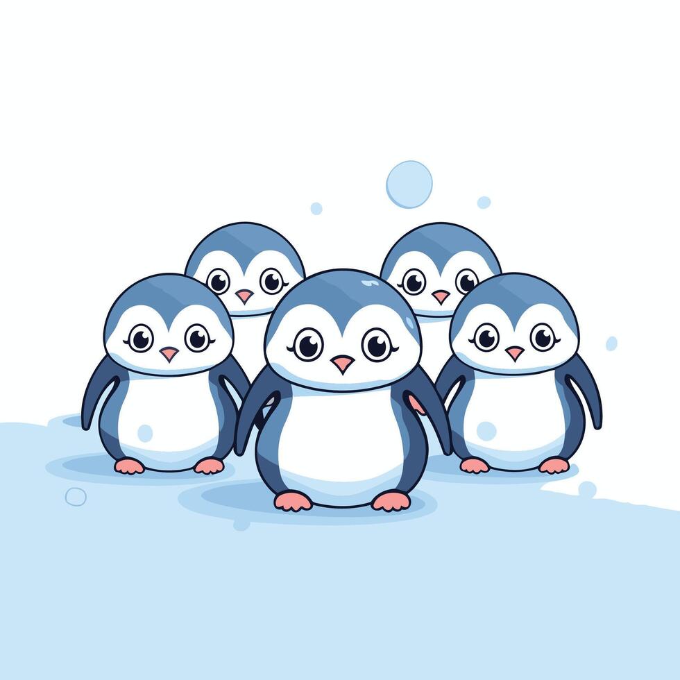 Penguins in the snow illustration vector