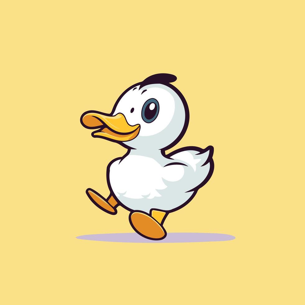 A cartoon duck walking on a yellow background vector