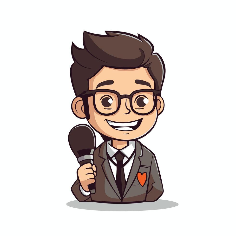 Cartoon male news anchor with microphone vector